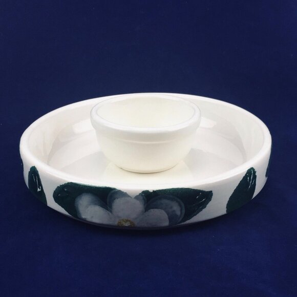 80s CROCK SHOP POTTERY Santa Ana CA Chip & Dip Magnolia Flower Serving Platter